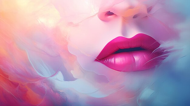 Un dipinto del volto di una donna con rossetto rosa