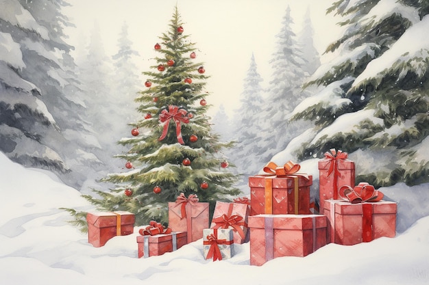 Un dipinto dell'albero di Natale di vacanza dell'acquerello