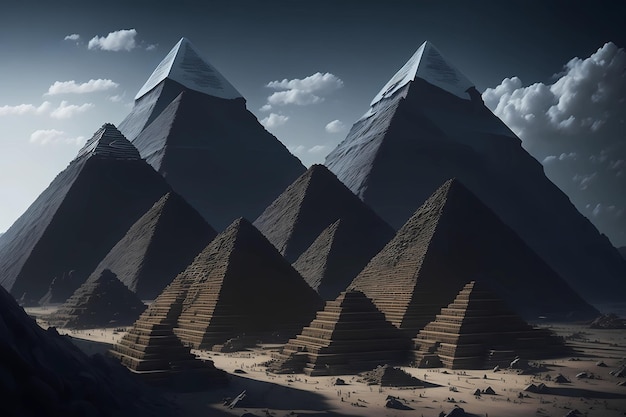 Un dipinto delle piramidi di Giza.