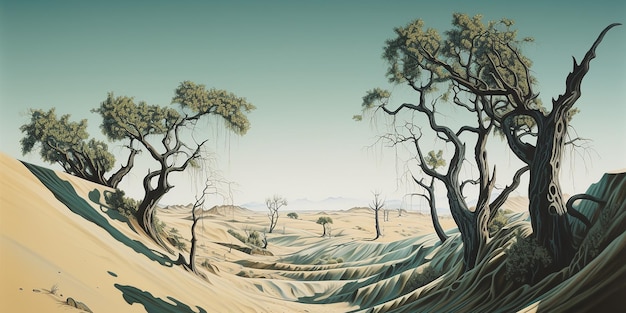 Un dipinto di alberi nel deserto