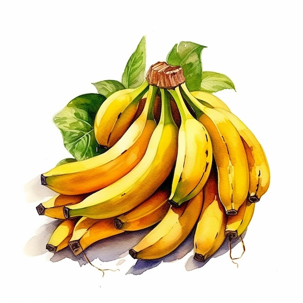 Un dipinto di banane con foglie verdi