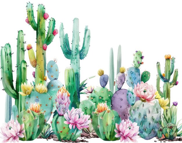 un dipinto di cactus cactus e cactus