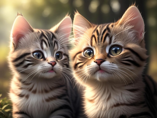 Un dipinto di due gatti con strisce sulla pelliccia