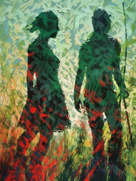 Un dipinto di due persone in un campo con la scritta "la parola" in basso a destra.