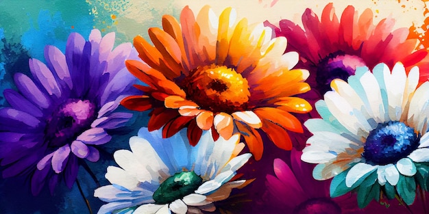 Un dipinto di fiori con sopra la parola margherita
