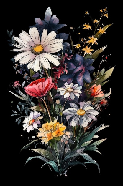 Un dipinto di fiori con sopra la parola "margherita".
