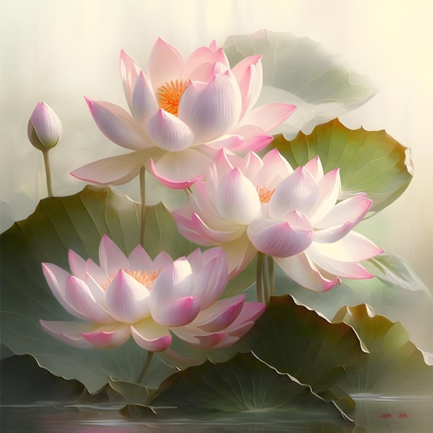Un dipinto di fiori di loto con sopra la parola lotus