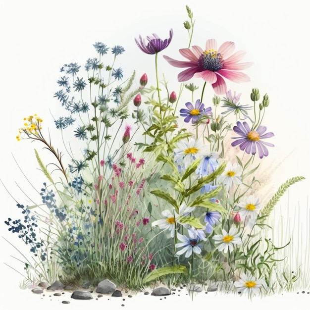 Un dipinto di fiori ed erba con sopra la parola "selvaggio".