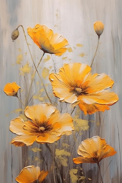 Un dipinto di fiori gialli con sopra la parola papaveri
