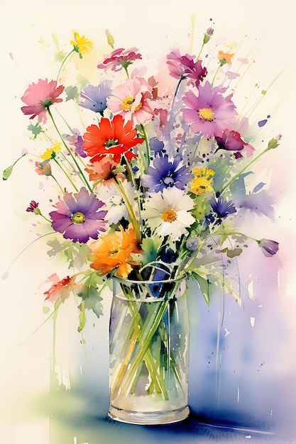Un dipinto di fiori in un vaso con un'immagine di fiori.