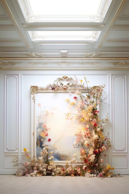 un dipinto di fiori su una parete con una cornice che dice il nome
