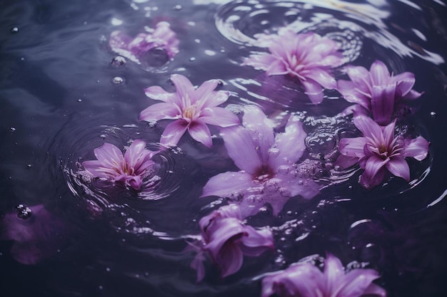 Un dipinto di fiori viola in acqua.