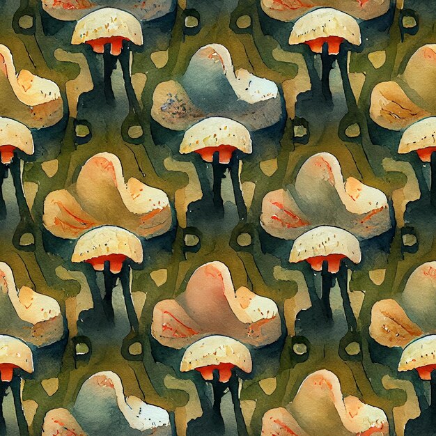 Un dipinto di funghi che sono in diversi colori