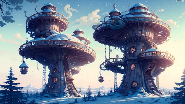 Un dipinto di funghi nella neve