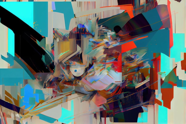 Un dipinto di glitch art astratto con artefatti digitali e colori in una miscela caotica
