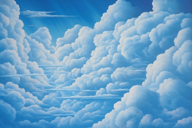 Un dipinto di nuvole nel cielo con le parole "cielo blu" sul fondo.