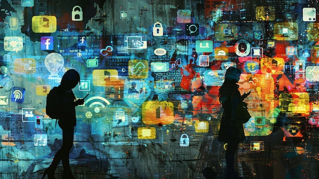 un dipinto di persone che guardano un lucchetto su una parete