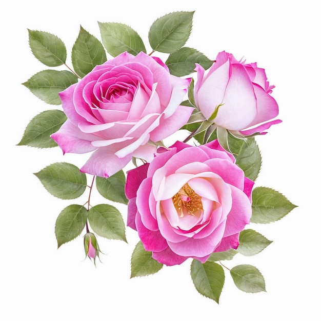 un dipinto di rose rosa con foglie verdi e foglie rosa