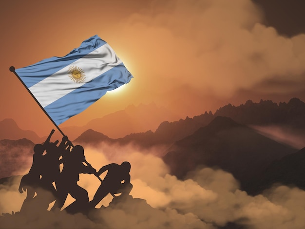 Un dipinto di soldati con in mano una bandiera dell'Argentina
