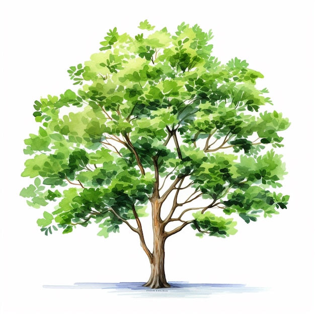 un dipinto di un albero con foglie verdi su di esso generativo ai