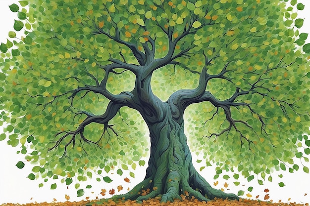 Un dipinto di un albero con un sacco di foglie su di esso generativo ai