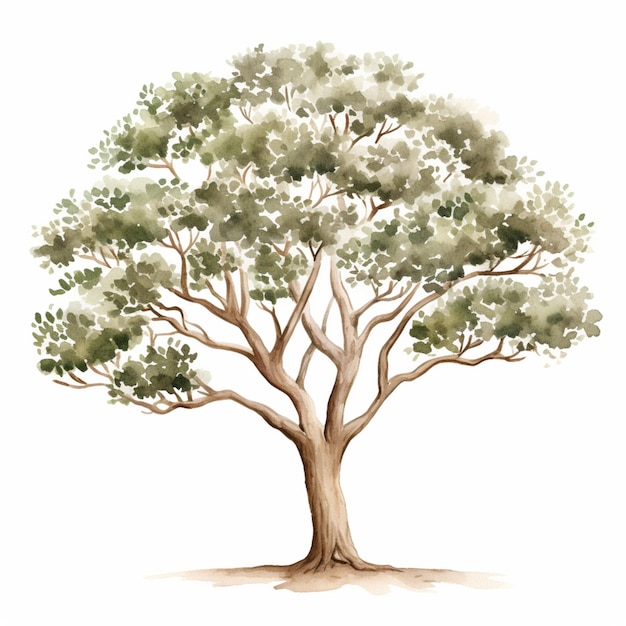 un dipinto di un albero con uno sfondo bianco e una foglia verde generativa ai