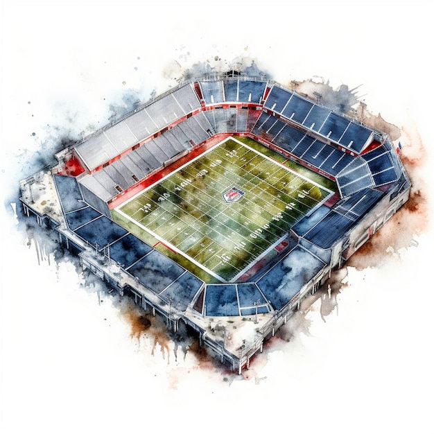 un dipinto di un campo da calcio con una bandiera su di esso
