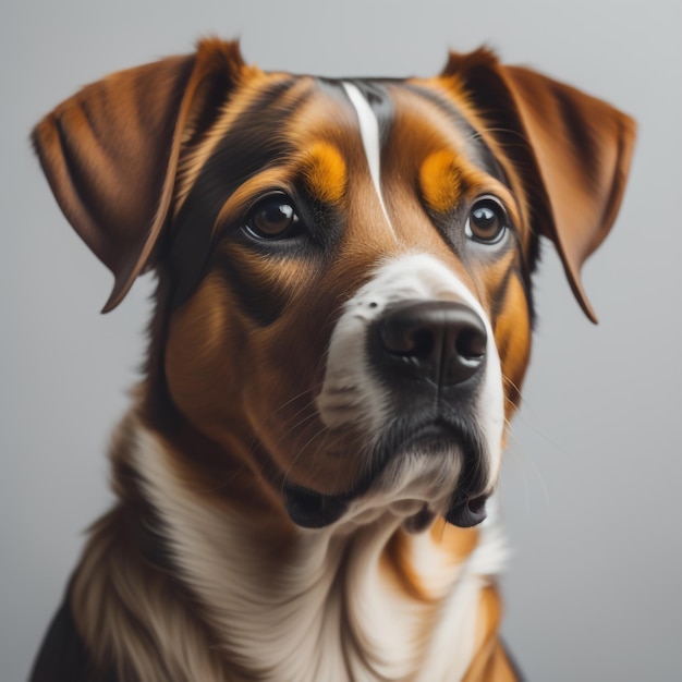Un dipinto di un cane che ha una faccia marrone e bianca.