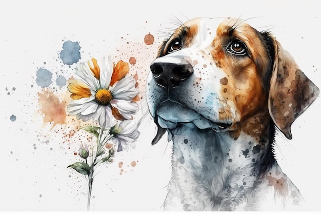 Un dipinto di un cane con fiori e le parole "pet".