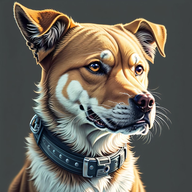 Un dipinto di un cane con un collare