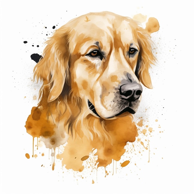 Un dipinto di un cane golden retriever con una faccia marrone.