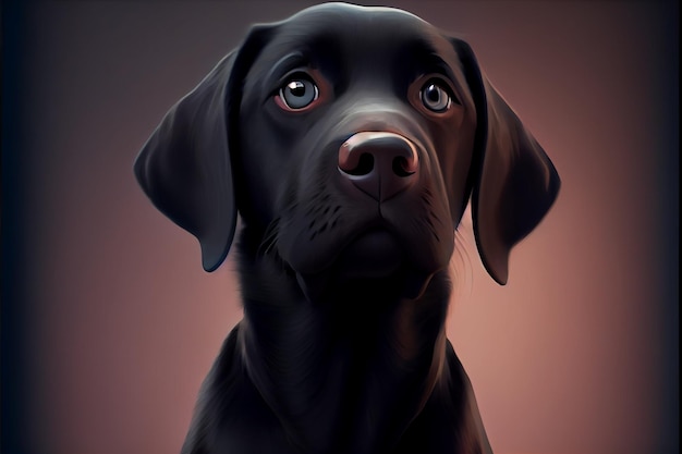 Un dipinto di un cane nero con uno sfondo marrone e la scritta labrador sul davanti.