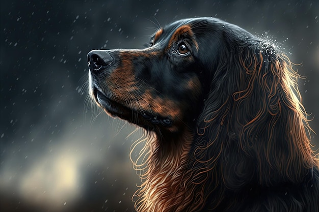 Un dipinto di un cane sotto la pioggia IA generativa