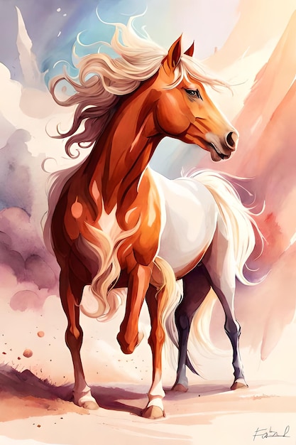 Un dipinto di un cavallo con una bella criniera.