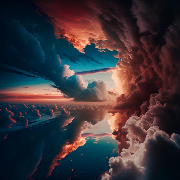 Un dipinto di un cielo con nuvole e un tramonto.
