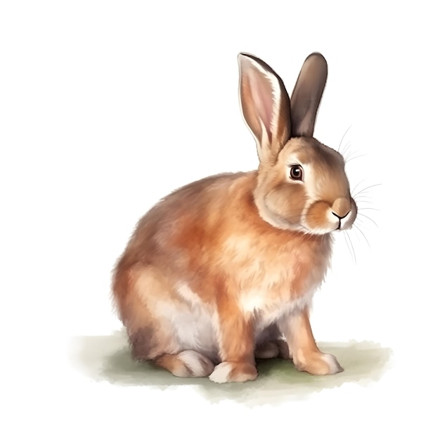 Un dipinto di un coniglio marrone con lunghe orecchie e una lunga coda.