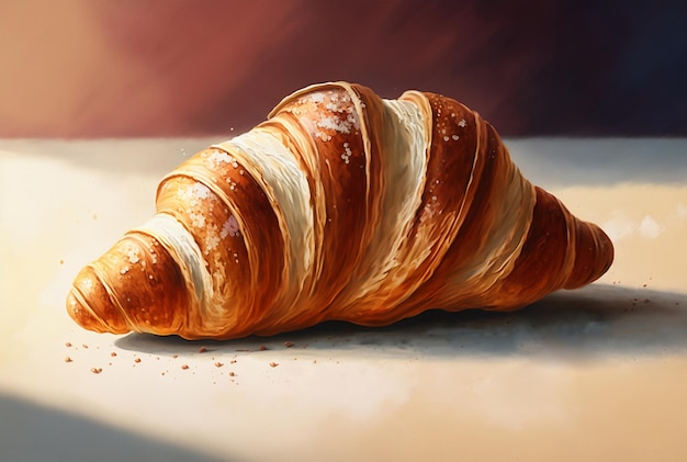 Un dipinto di un croissant con una luce sopra.