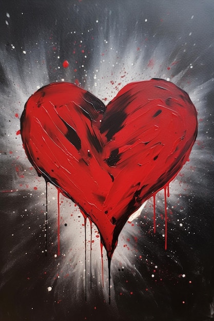 Un dipinto di un cuore con vernice gocciolante.