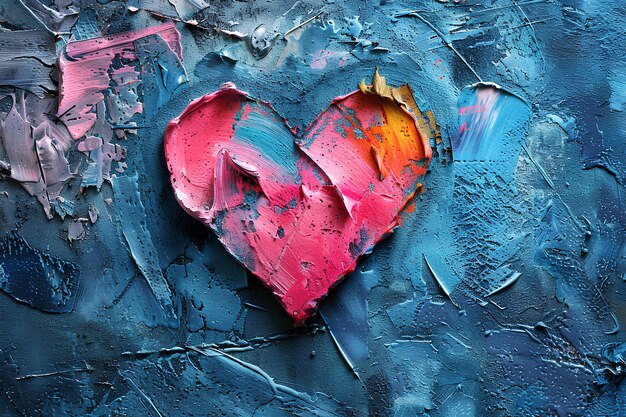 Un dipinto di un cuore rosso su uno sfondo blu