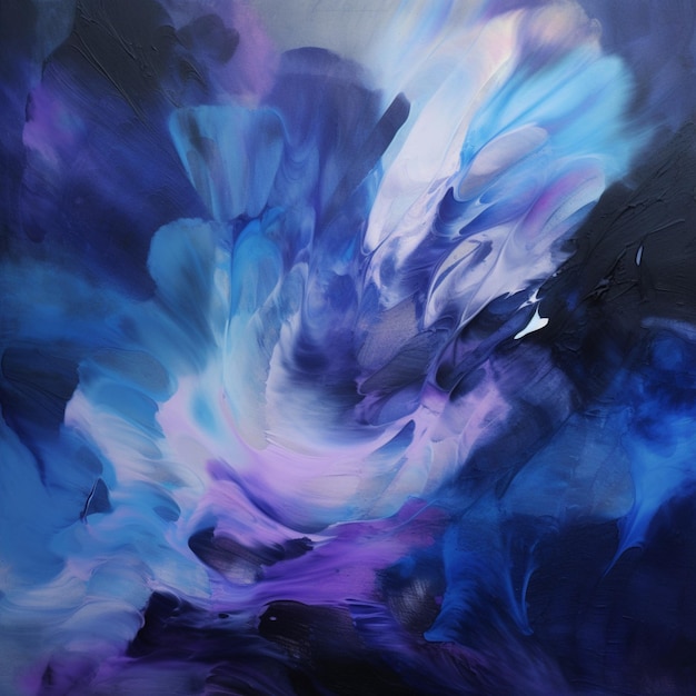 Un dipinto di un dipinto astratto blu e viola.