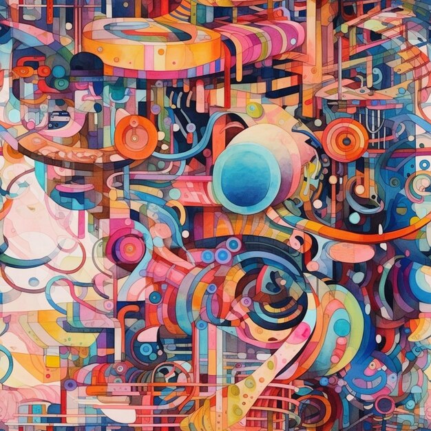 un dipinto di un dipinto astratto colorato con molte forme diverse