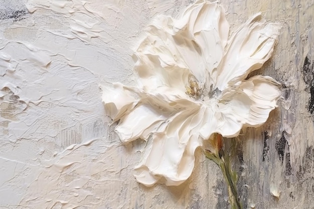 Un dipinto di un fiore bianco con uno stelo verde