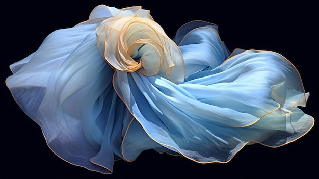 Un dipinto di un fiore blu con uno sfondo nero