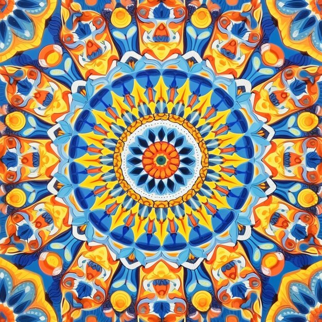 Un dipinto di un fiore colorato con un centro generativo blu ai