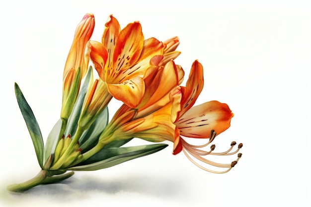 Un dipinto di un fiore con fiori d'arancio