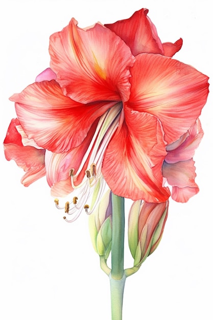 Un dipinto di un fiore di amaryllis rosso