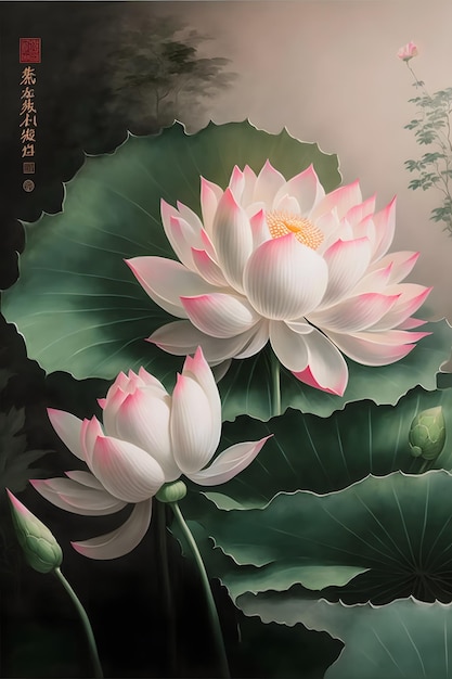 Un dipinto di un fiore di loto