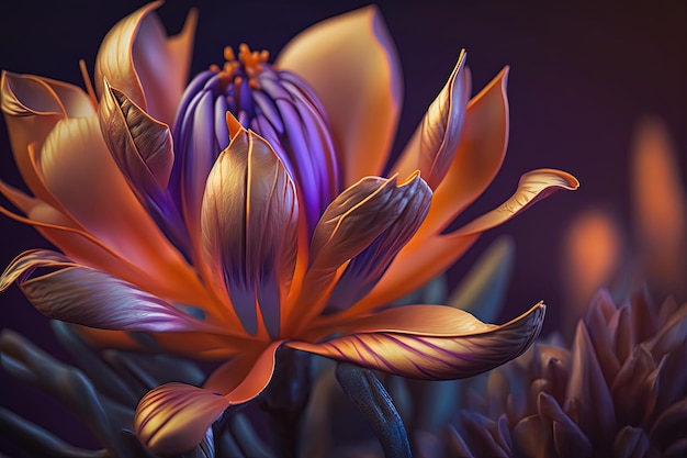 Un dipinto di un fiore viola e arancione generativo AI