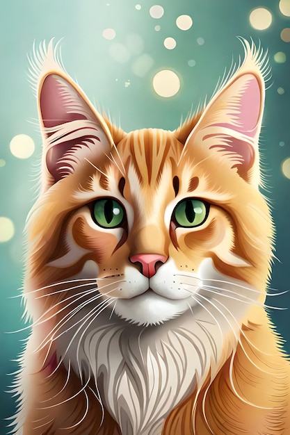 Un dipinto di un gatto con gli occhi verdi