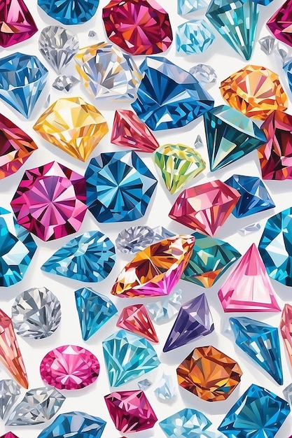 Un dipinto di un gruppo di diamanti colorati su una superficie bianca generativa ai